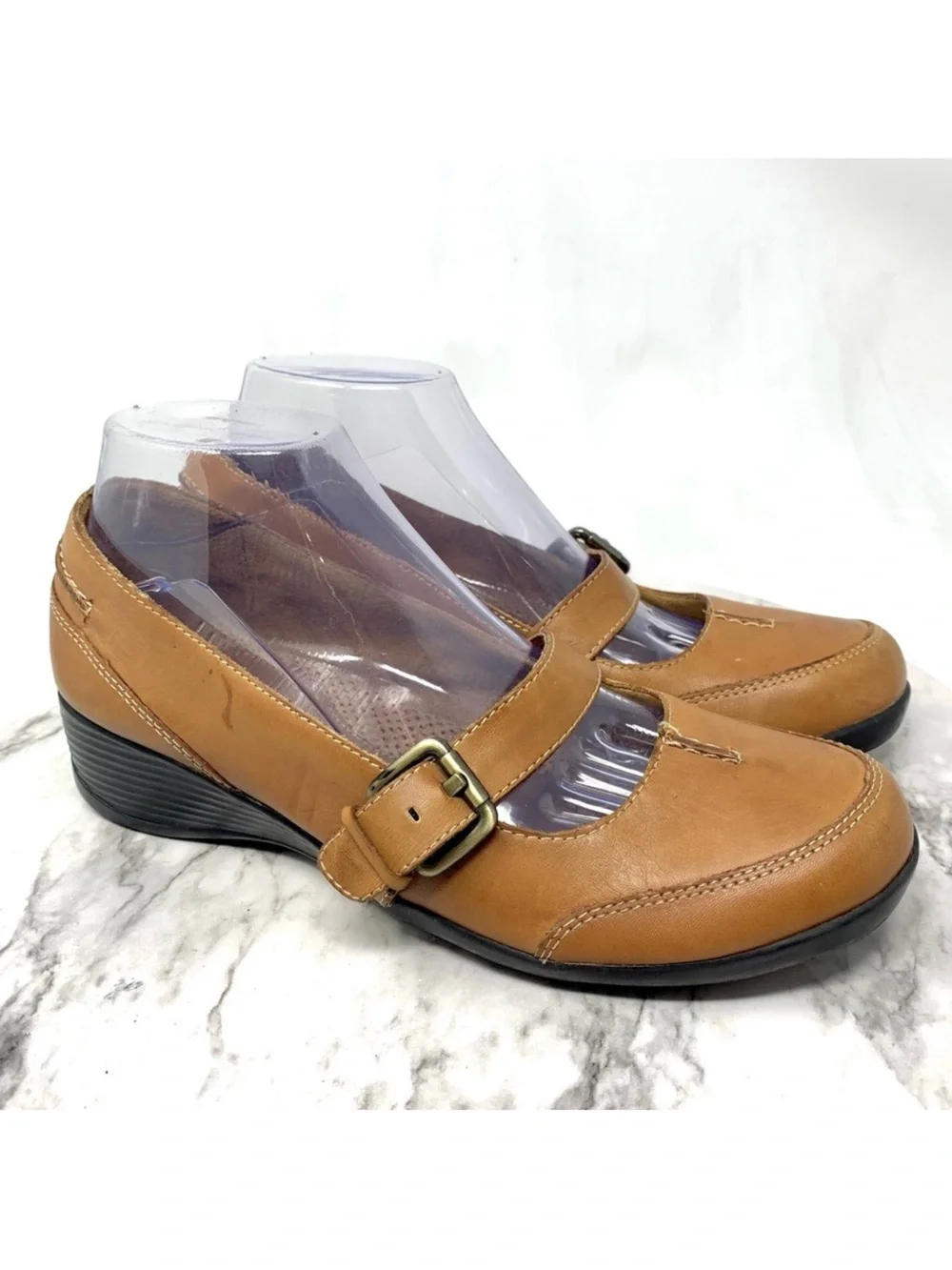 Natural Soul by Naturalizer Bakten Mary Jane Brown Leather Wedges 9 Classic